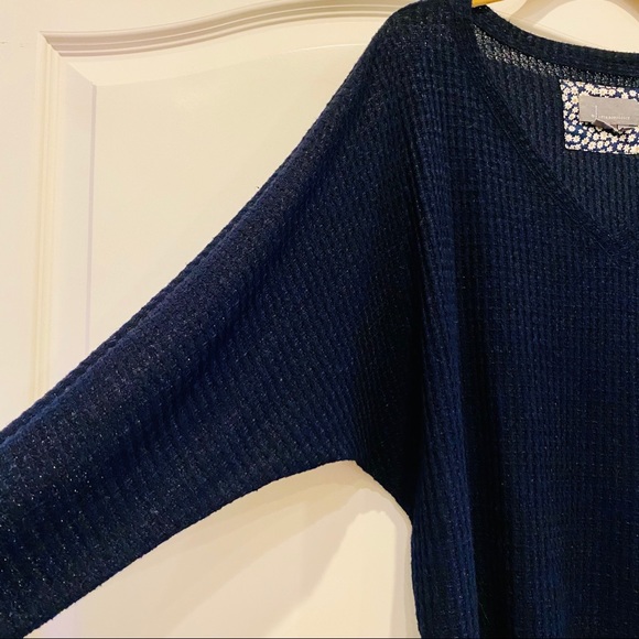 Anthropologie Blue Waffle Knit V Long Sleeve Neck Top Medium - Picture 4 of 10